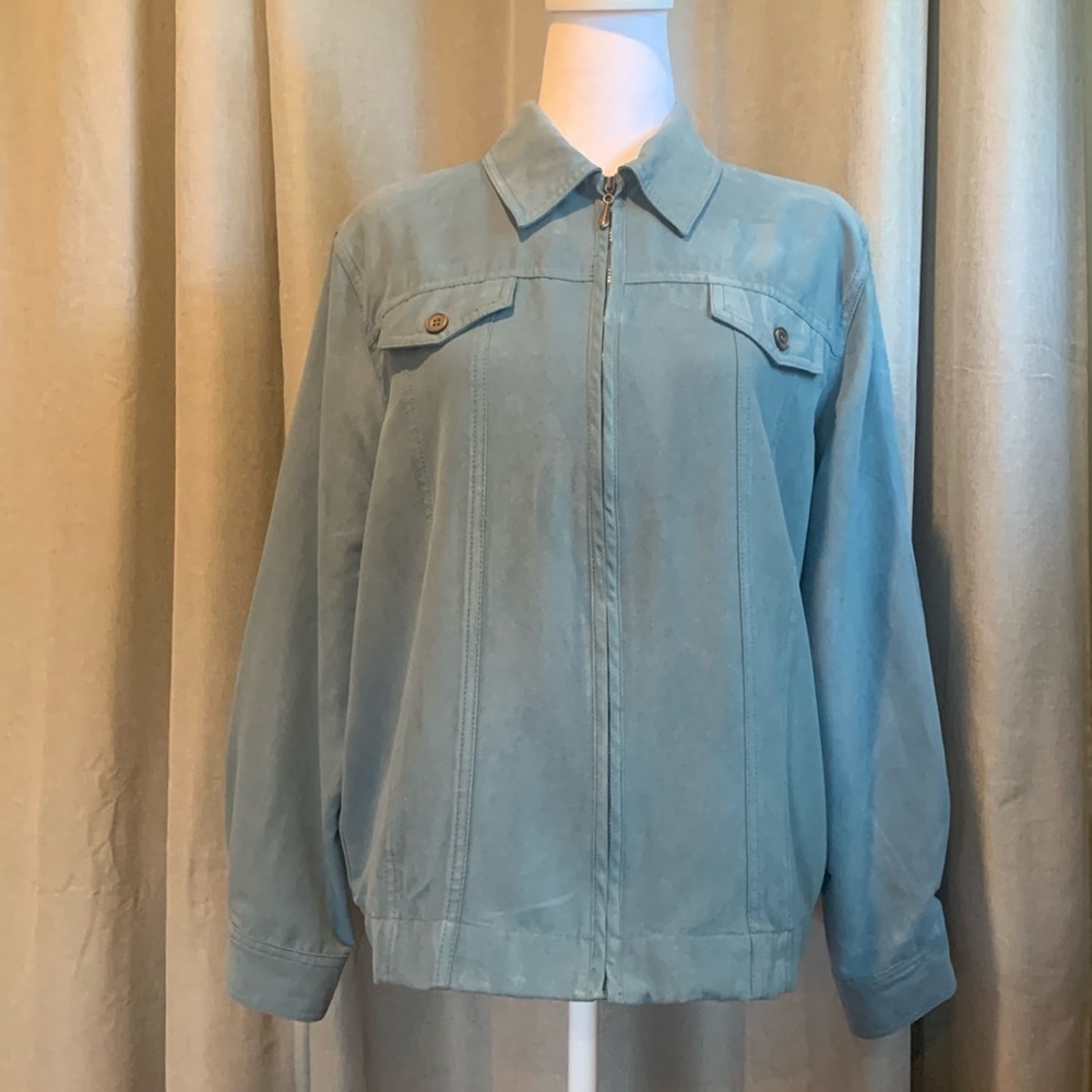 Alfred Dunner Suede Like Teal Full Zip Jacket Size 14P